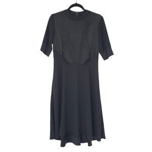Whistles Black Dress Crew Neck Short Sleeve Satin Jersey Midi Kate Middleton 8
